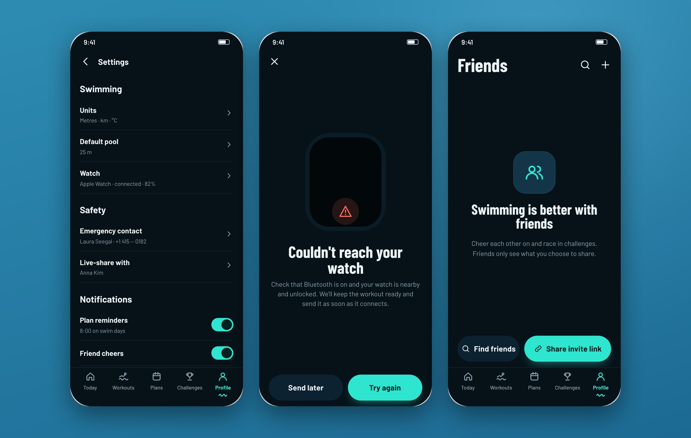 Settings, watch not reachable and empty friends state
