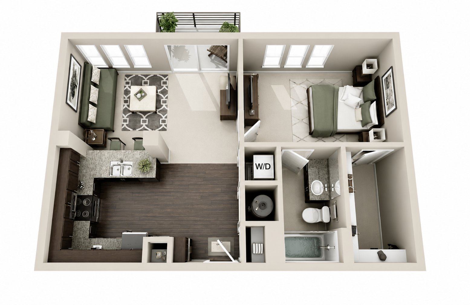 1 bedroom annexe 3D floor plan