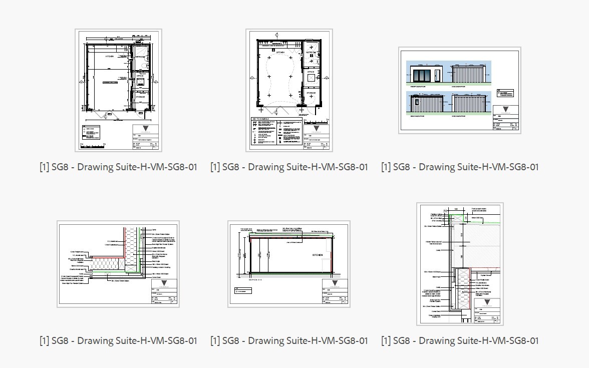 Vita Modular bespoke garden room drawing suite — floor plans, elevations and construction details