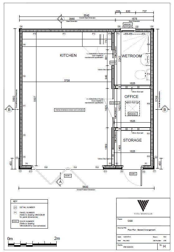 Vita Modular bespoke garden room general arrangement floor plan with kitchen, wetroom, office and storage