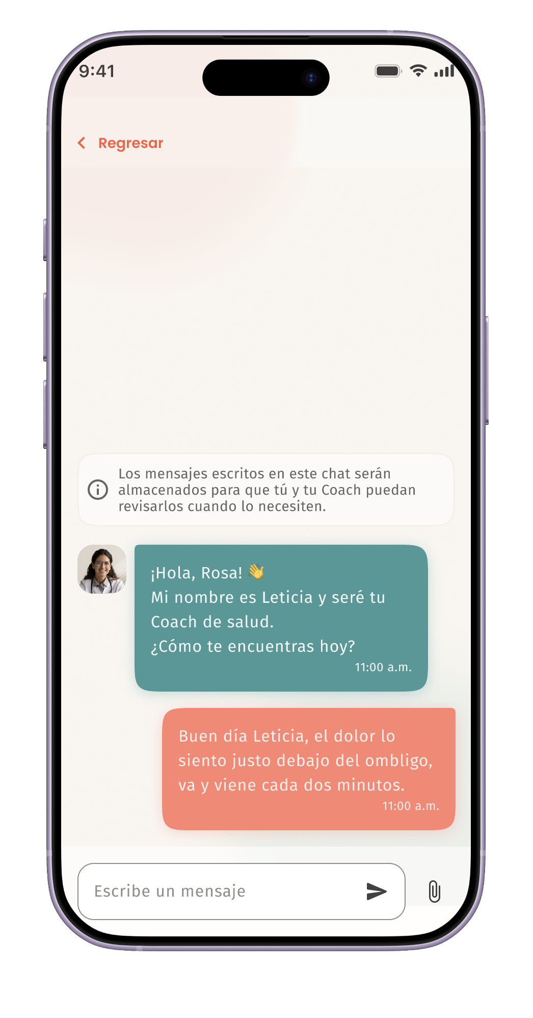 Una conversación por mensajes entre un miembro y un integrante del equipo de atención de MiSalud