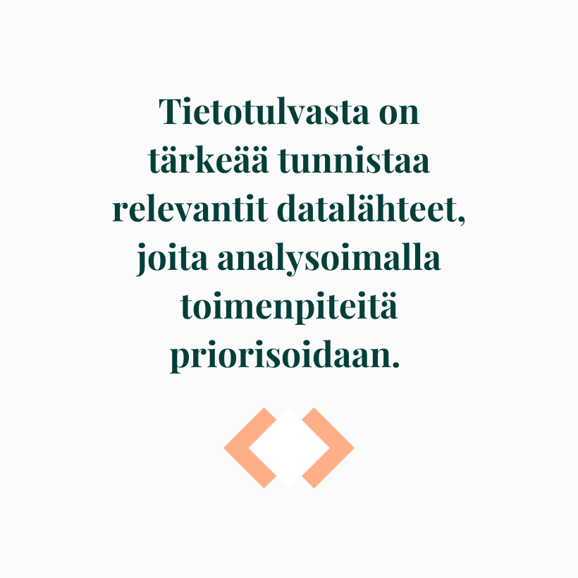 Tietotulvasta on tärkeää tunnistaa relevantit datalähteet, joita analysoimalla toimenpiteitä priorisoidaan.