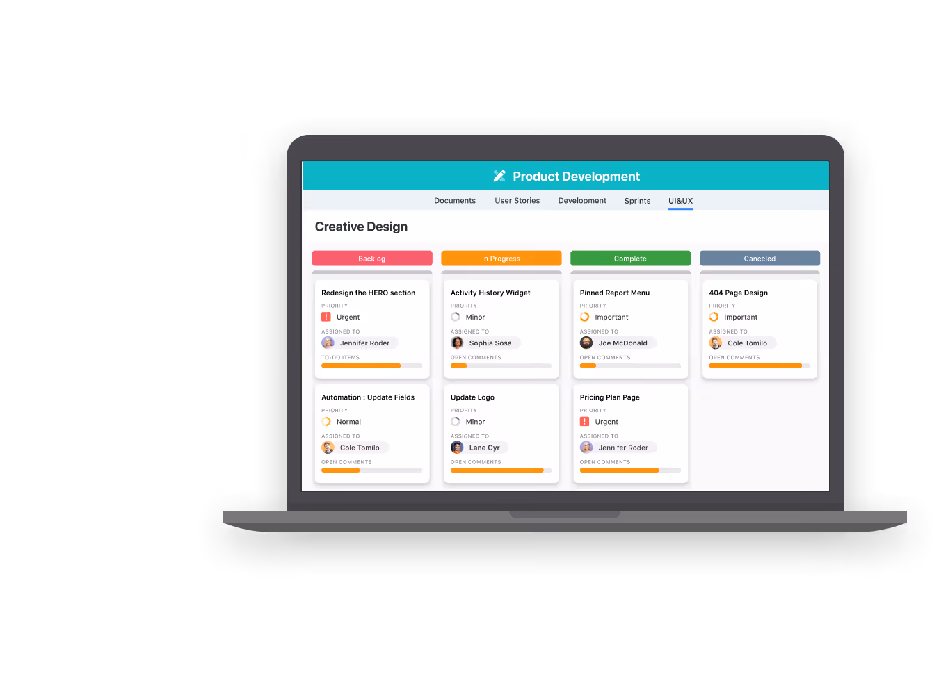SmartSuite Kanban report on a phone, tablet and web browser