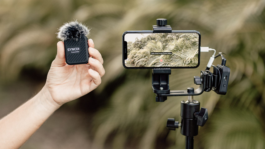 live streaming gear: phone setup with a wireless microphone