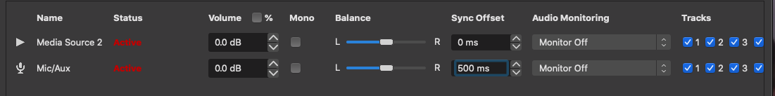 sync offset to correct audio source on obs