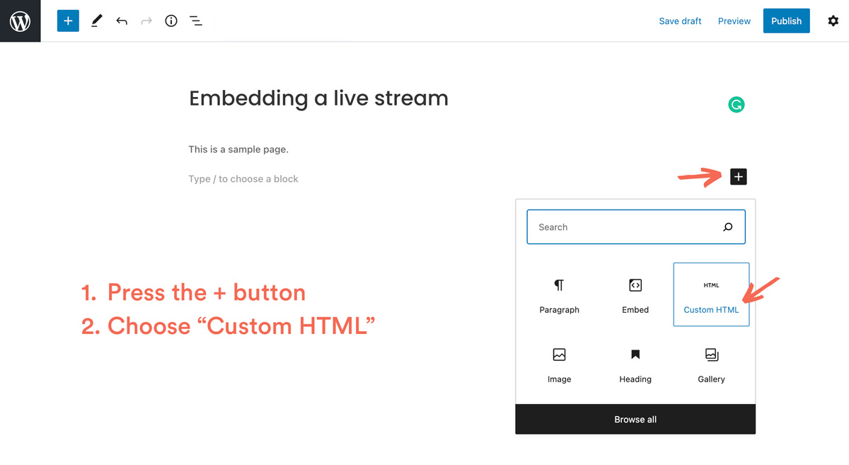 wordpress embed a live stream