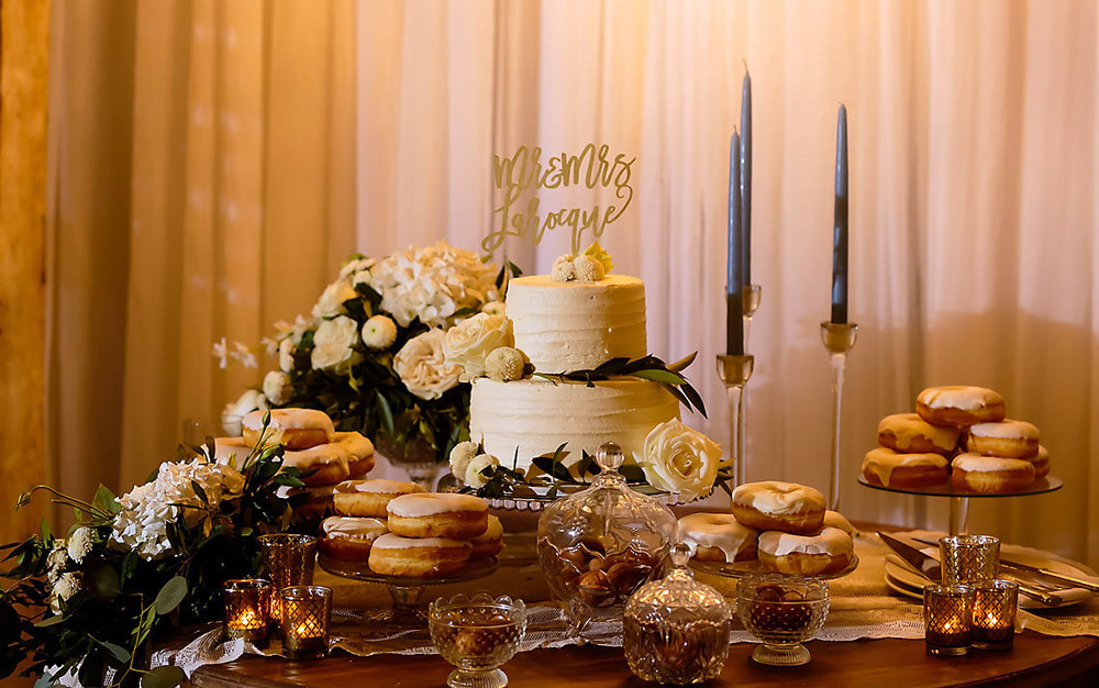 small wedding cake with donuts