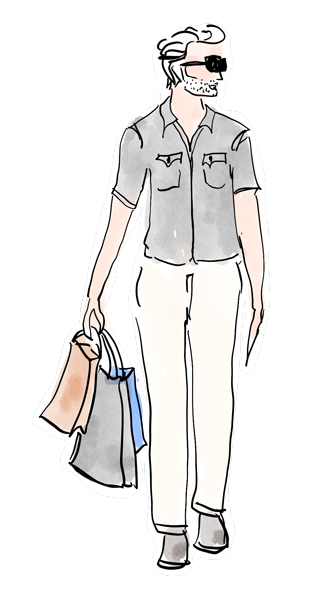 Illustration of a man holding 2 shopping bags.