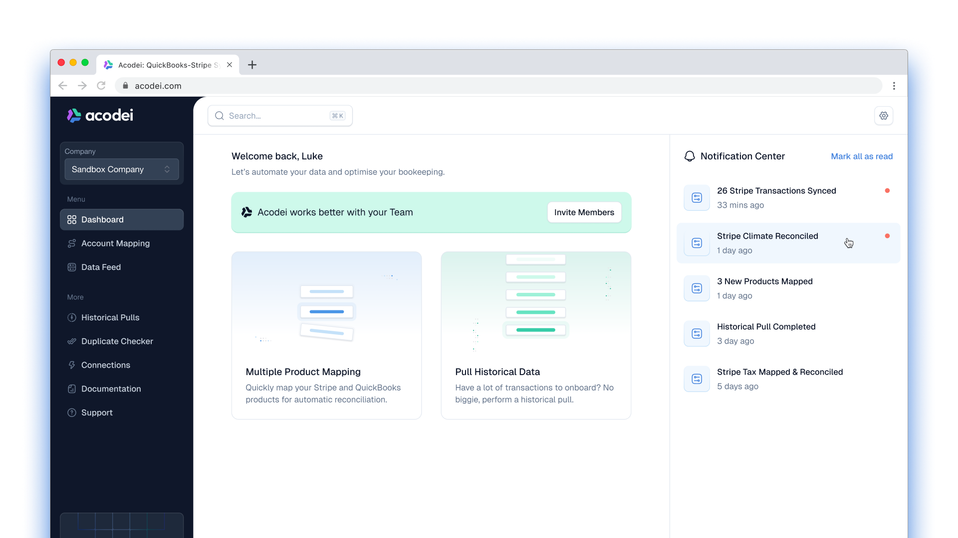Screenshot of Acodei's platform