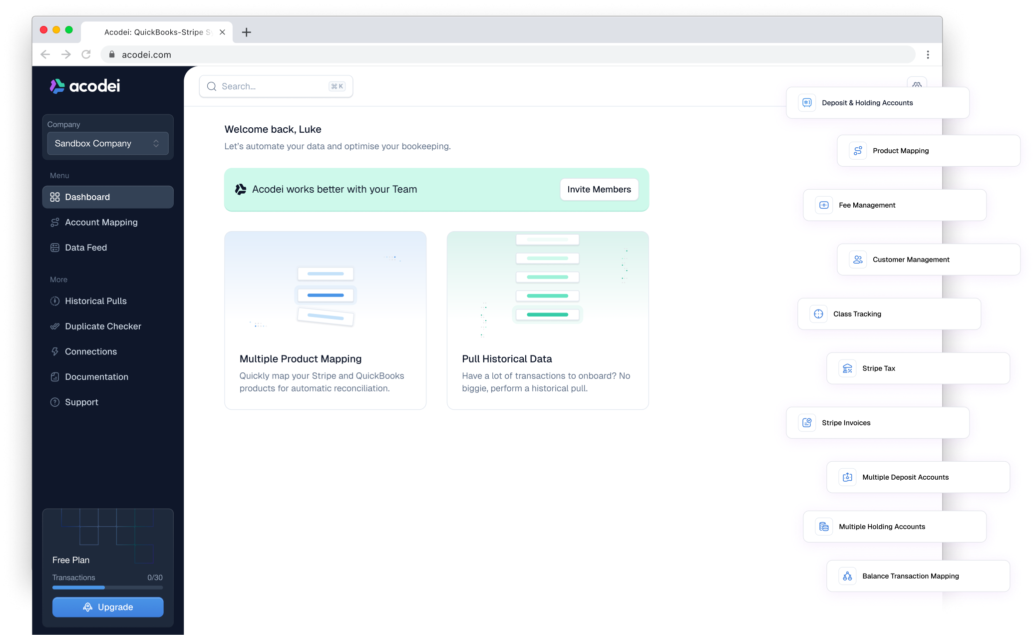 Screenshot of Acodei's platform