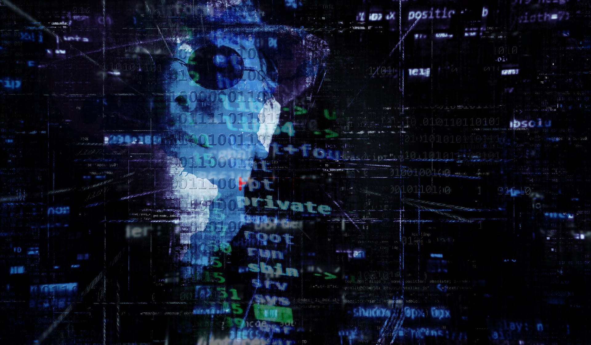 Abstract image of a figure behind a digitalised wall.