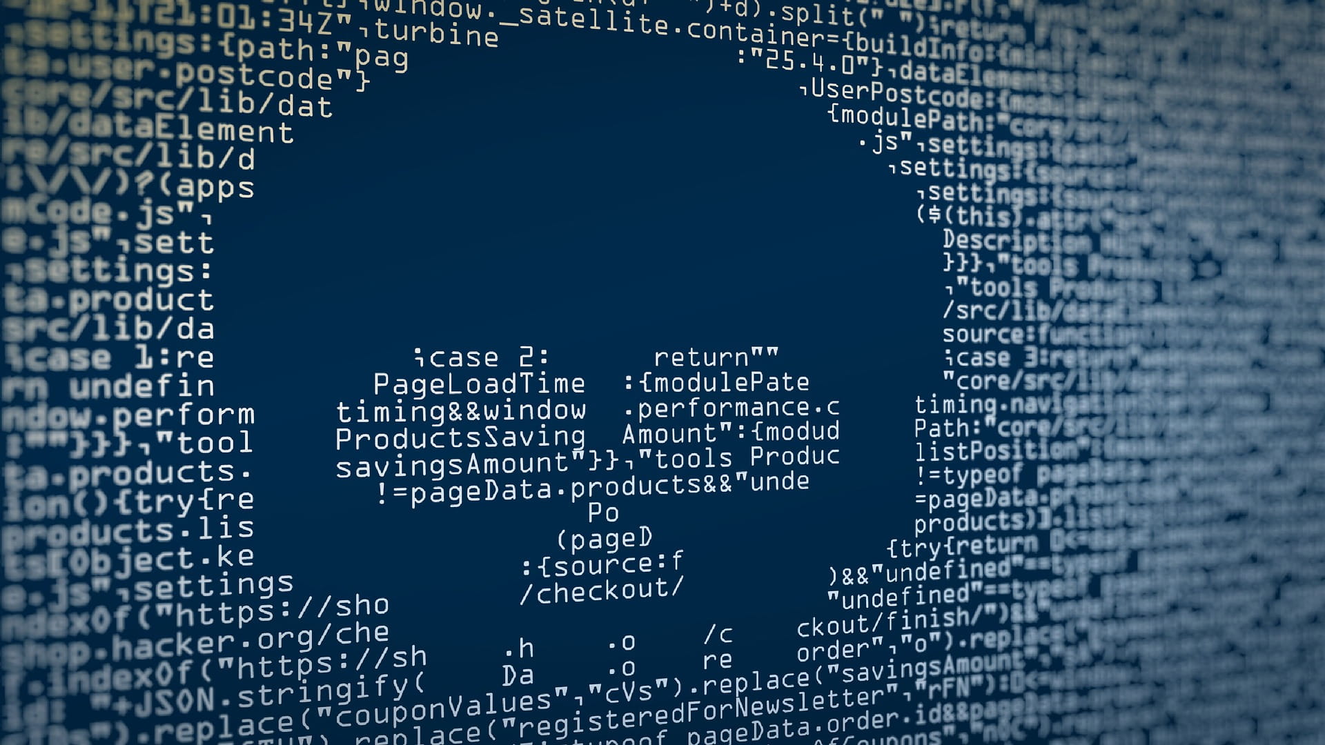 Shape of a skull in the negative space made from a screen of text