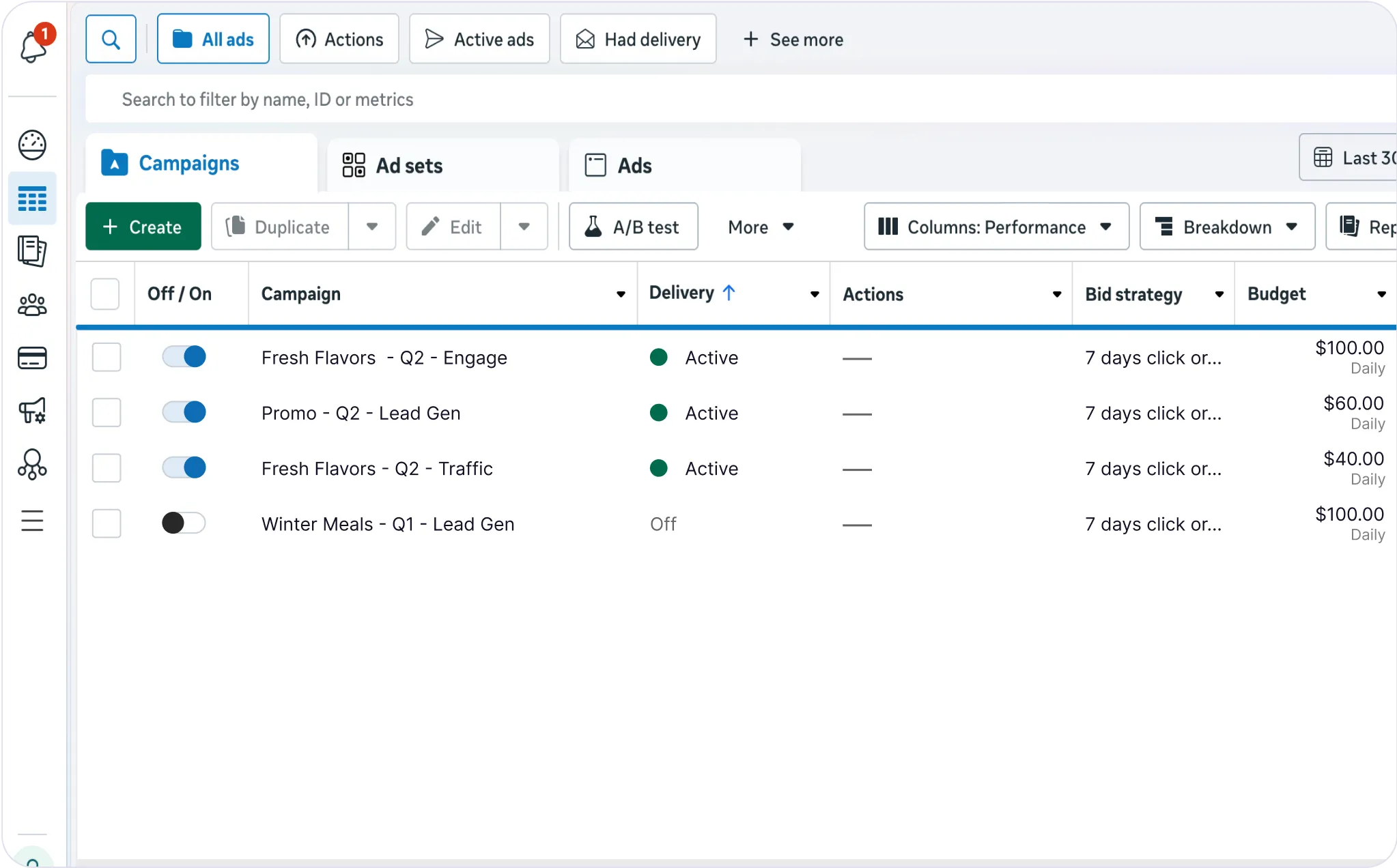 A Meta Ads dashboard showing influencer campaigns