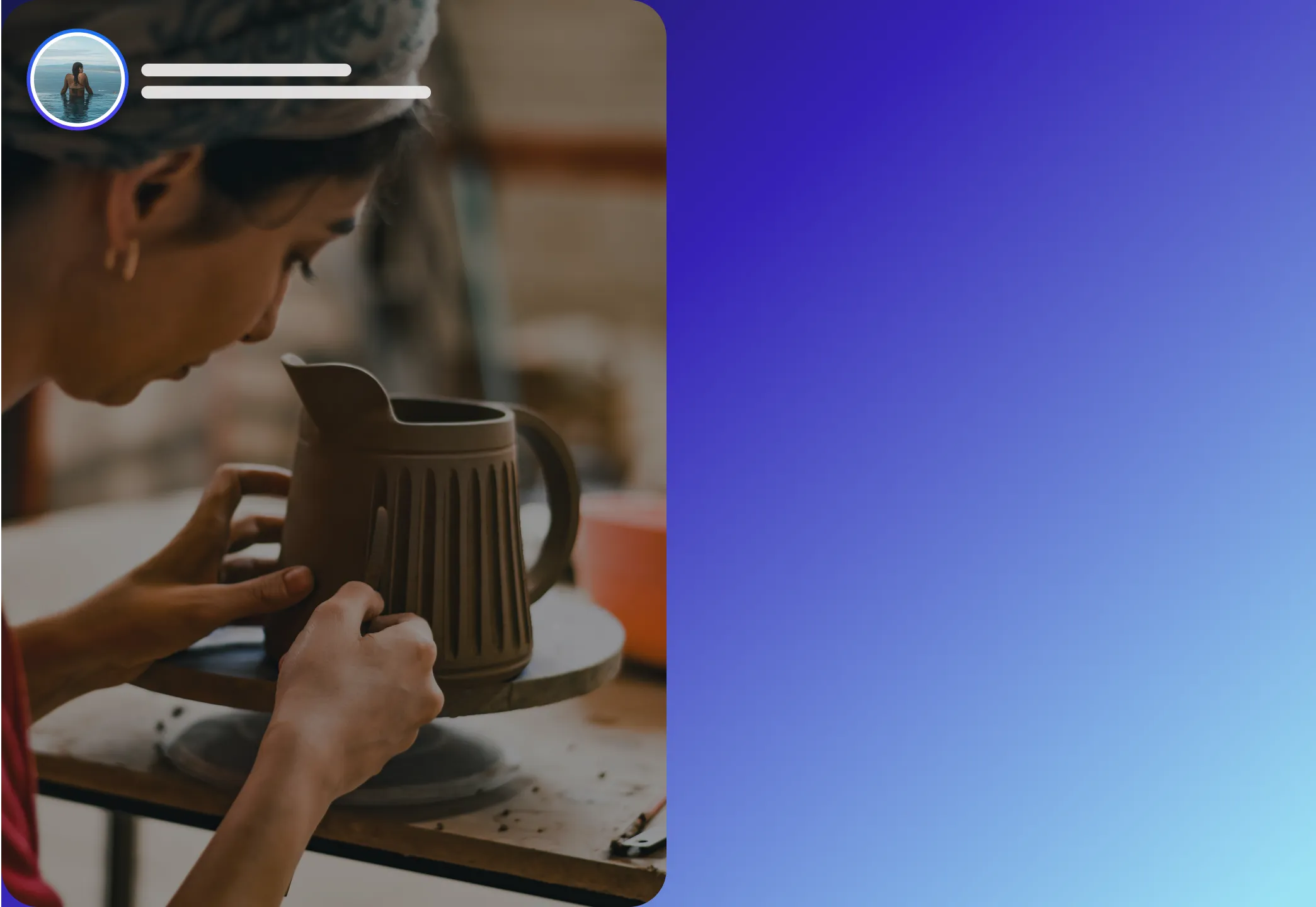 An image of a woman making pottery and a socaial media comment section discussing the pottery class