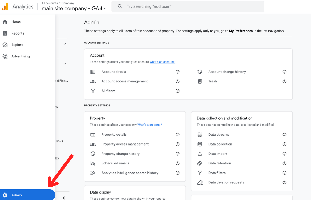Admin in Google Analytics