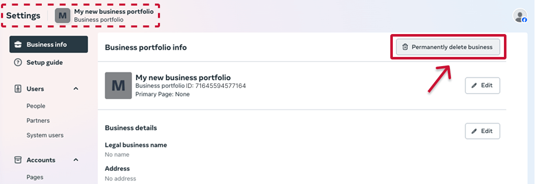 How to delete a Meta Business Portfolio