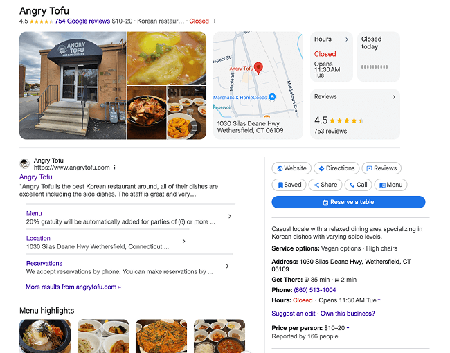 How a Google Business Profile shows up on Google SERPs