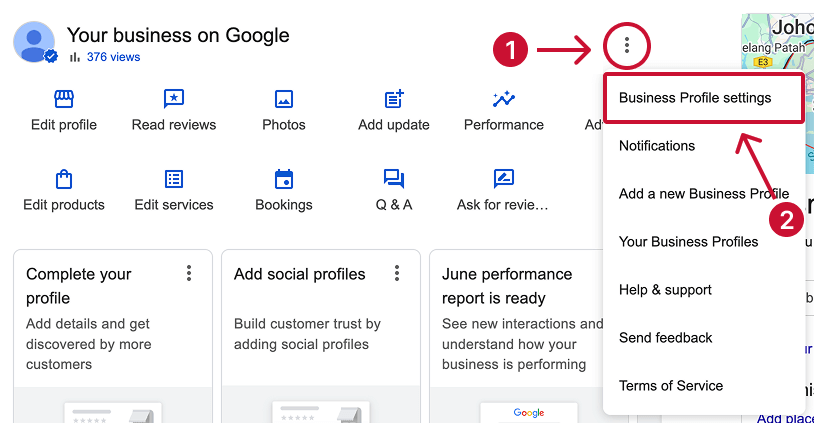 Go to business profile settings on a Google Business Profile