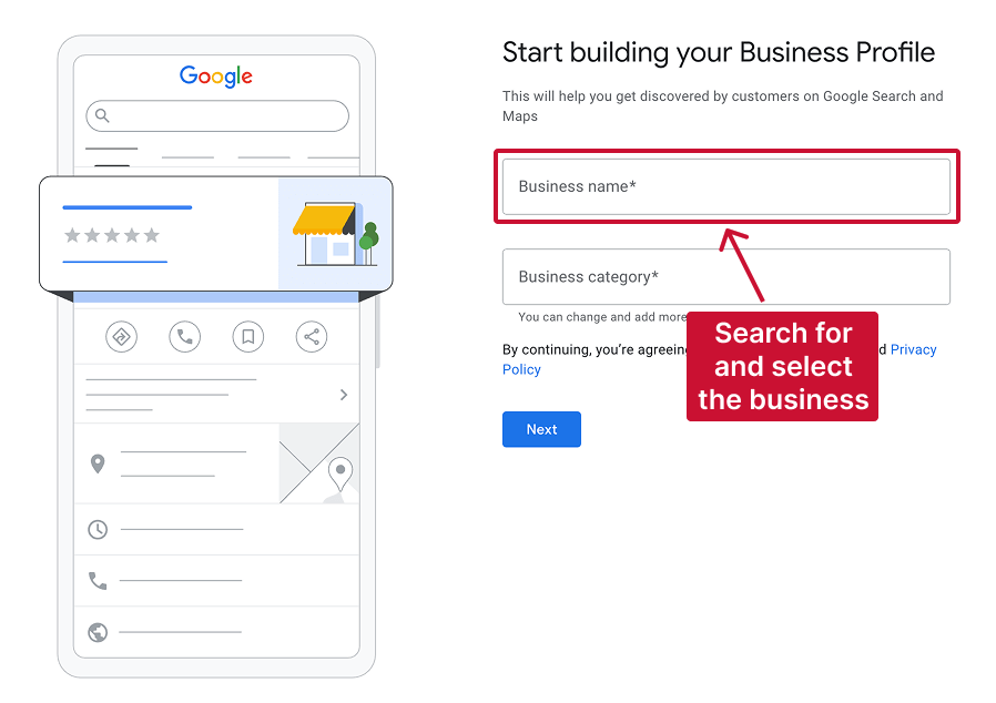 Requesting access to a Google Business Profile—find the right business first