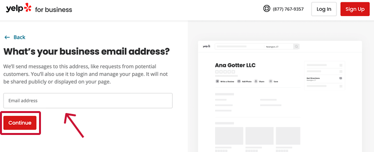 Create a new Yelp business account