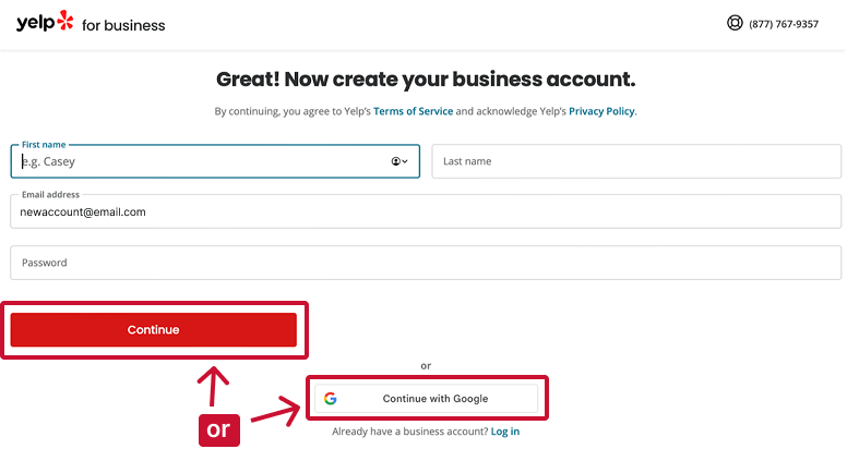Final steps to creating a Yelp business account