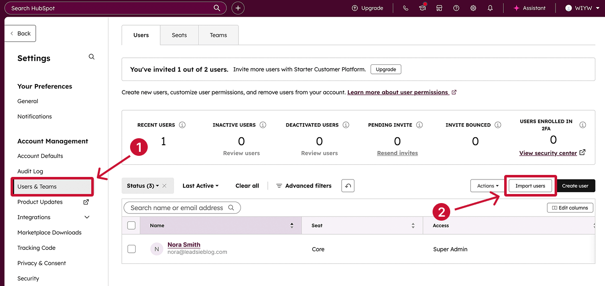 Click import users in your settings