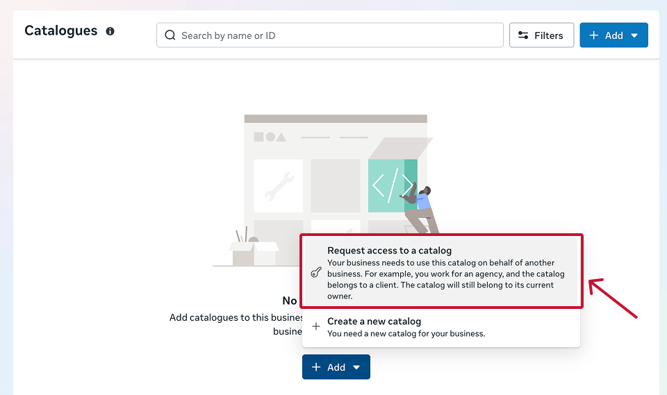 Request access to Meta Catalogues-Click request access to a catalog