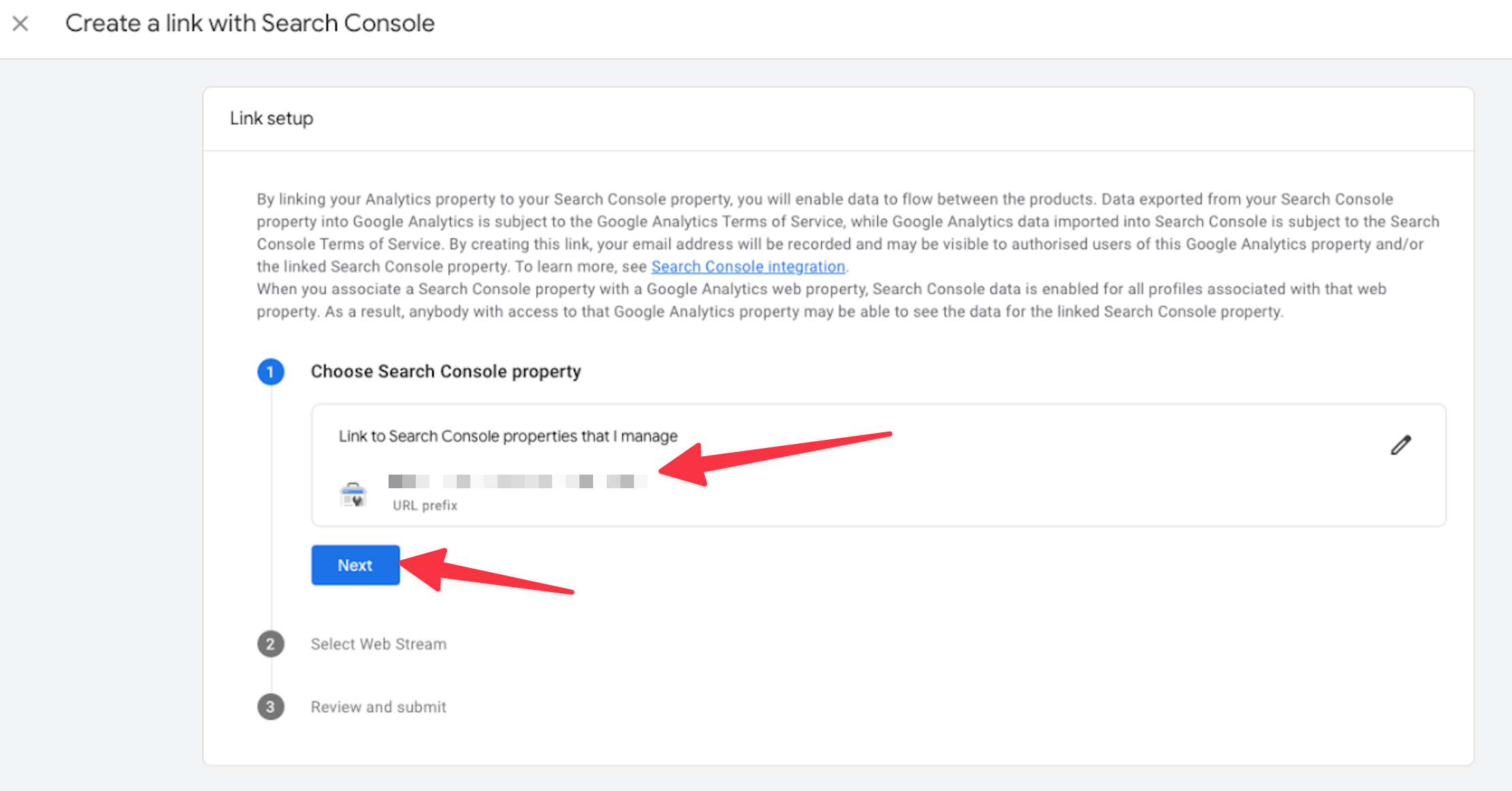 Create link with Search Console