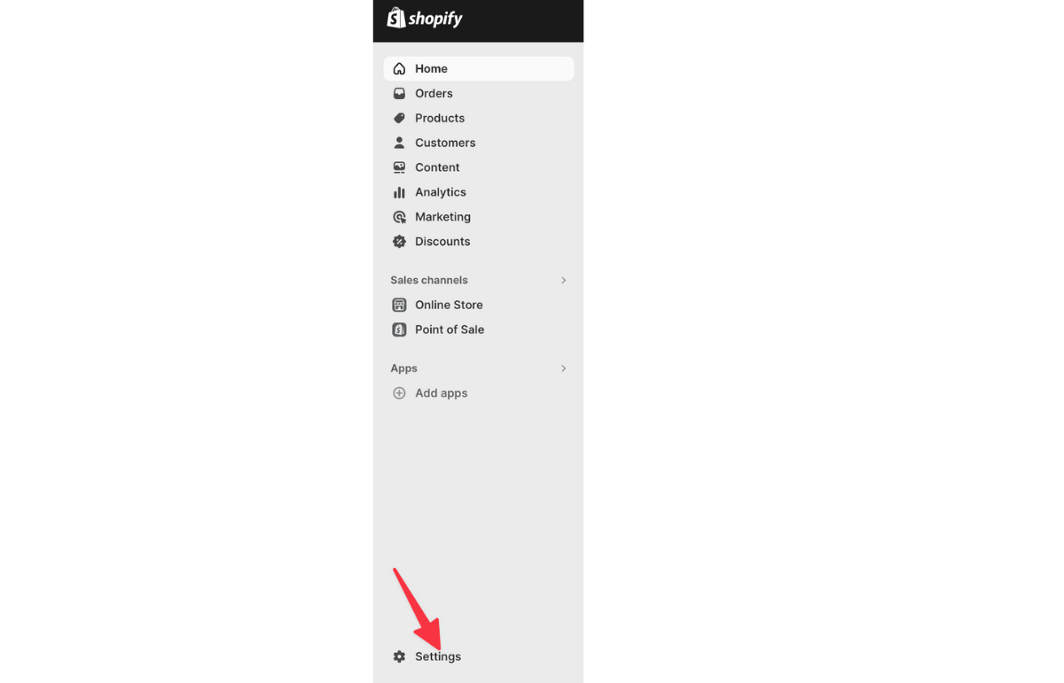 Shopify settings page