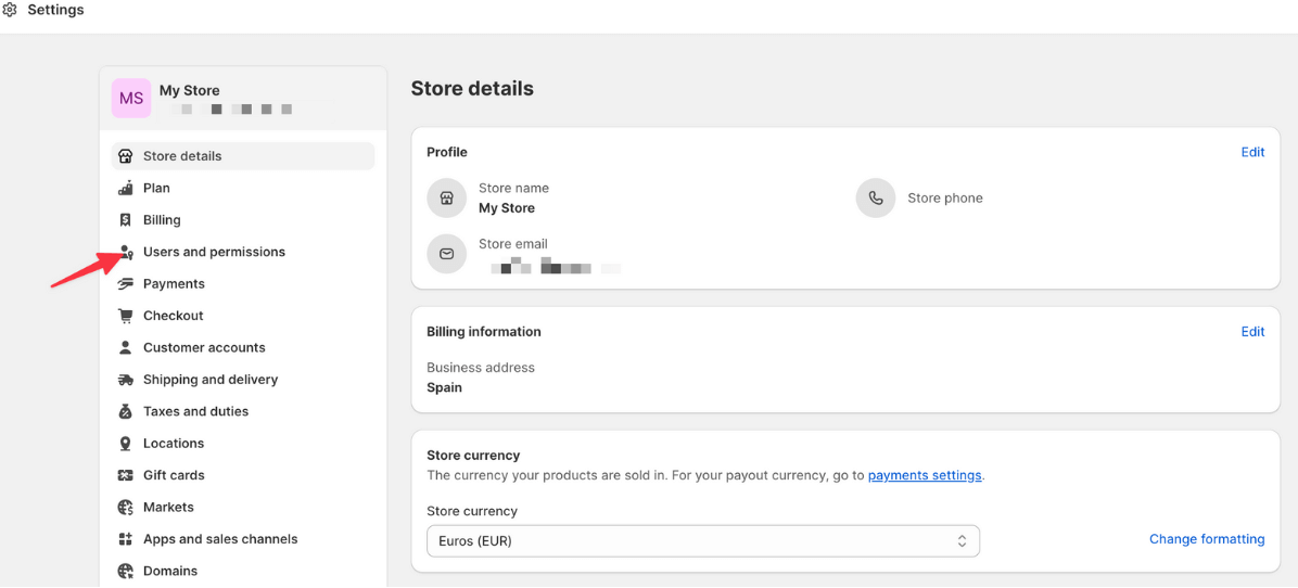 Shopify users and permissions