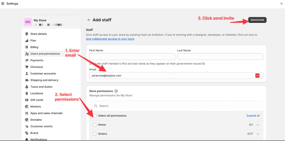 Add staff on Shopify