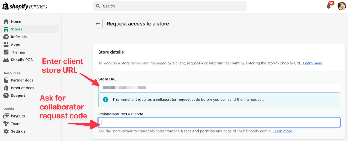 Request access to store on Shopify