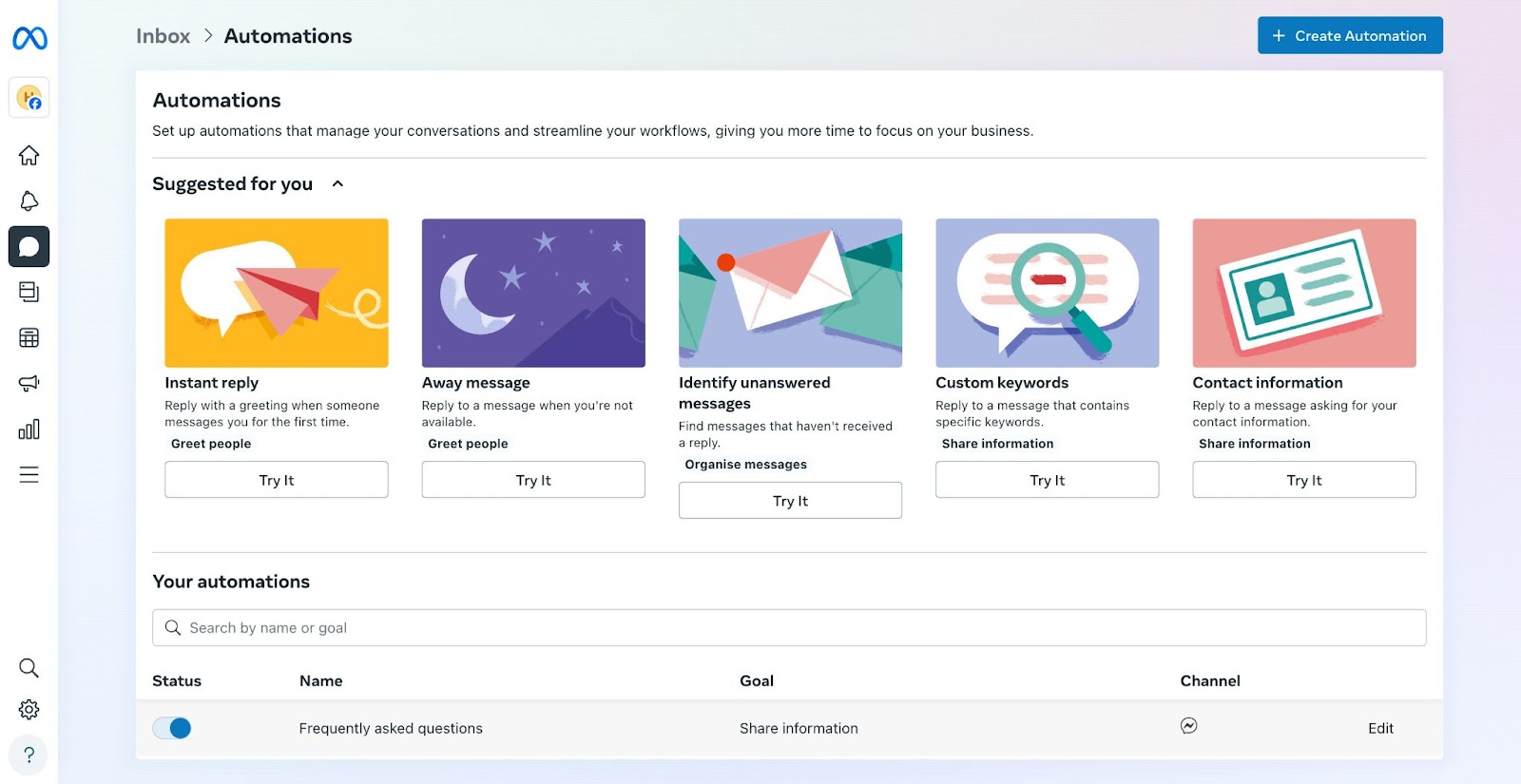Review automations on Facebook