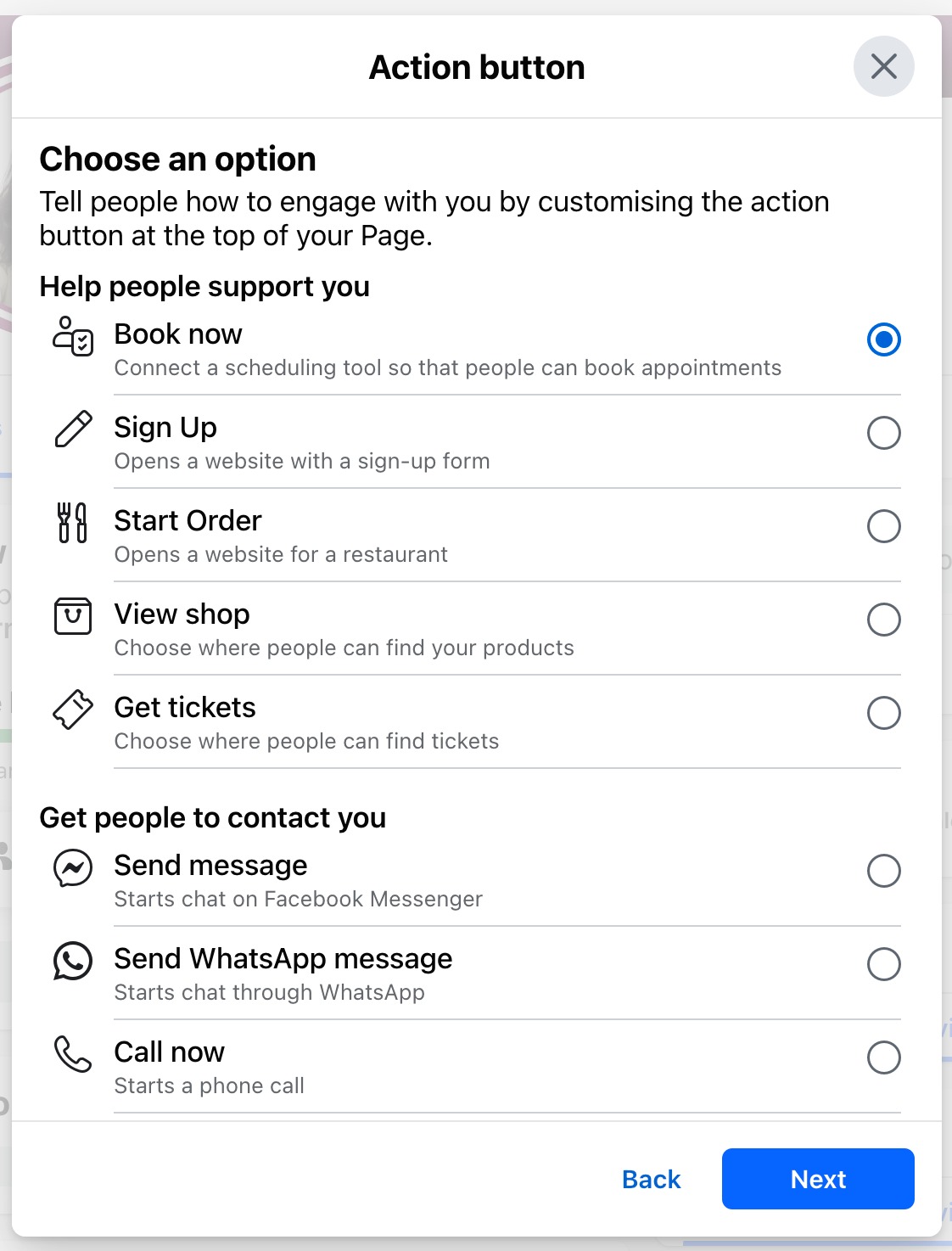 Action button Facebook