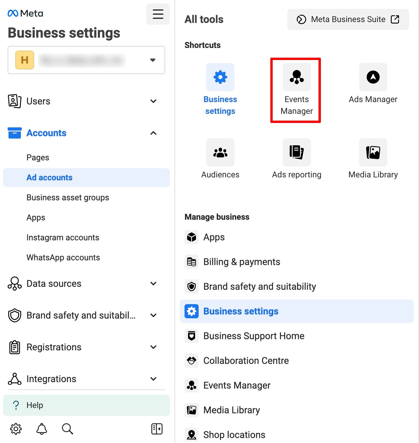 REview Facebook business settings