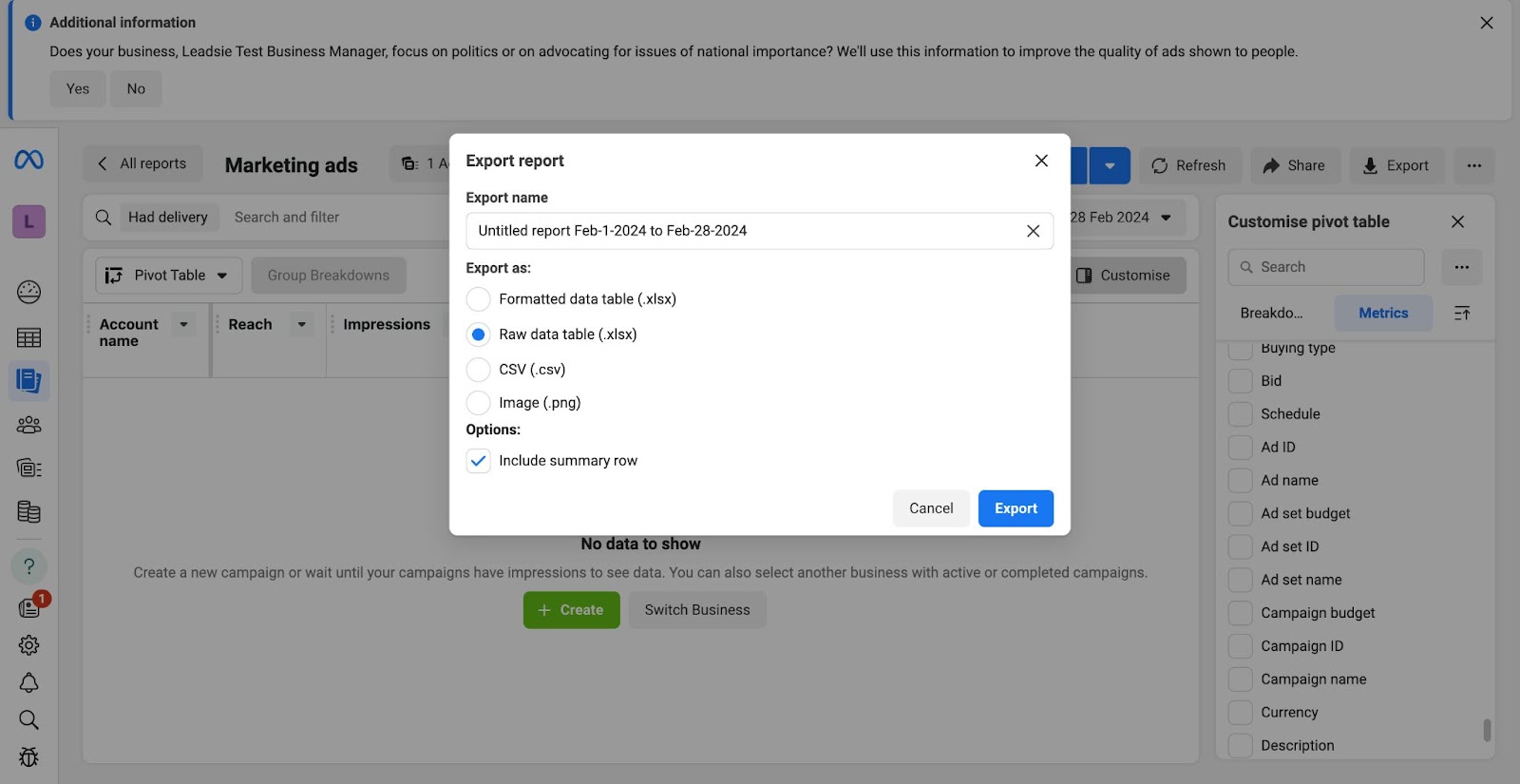 Review ad performance metrics