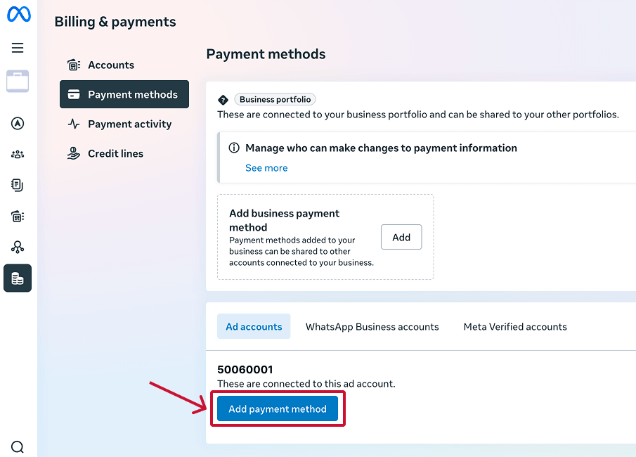 Add a payment method to your ad account on Meta Business Suite