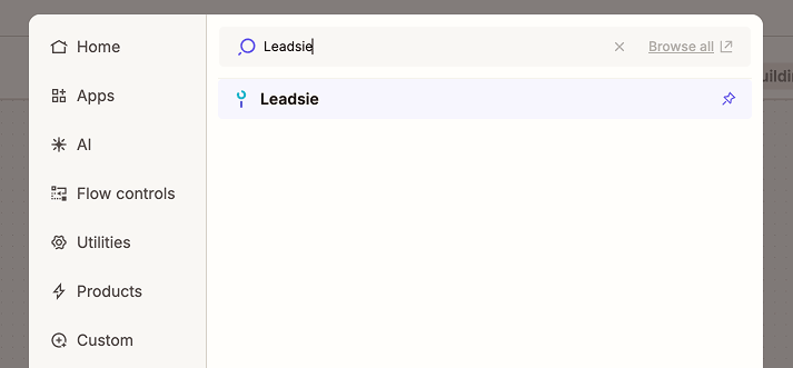 In Zapier, select Leadsie as a trigger for the automation workflow