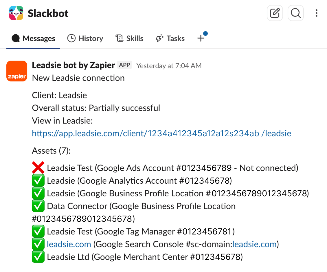 Slackbot message - Leadsie and zapier automation