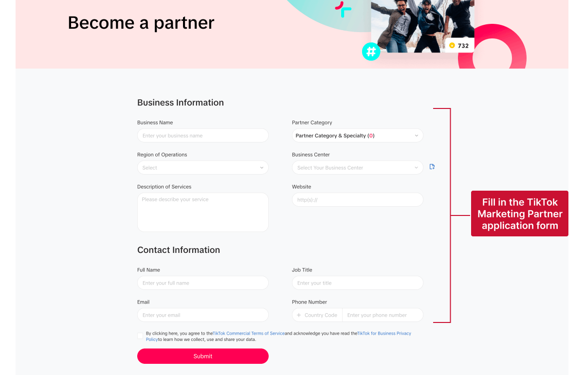 Fill in TikTok Marketing Partner application form to become a Badged Agency Partner