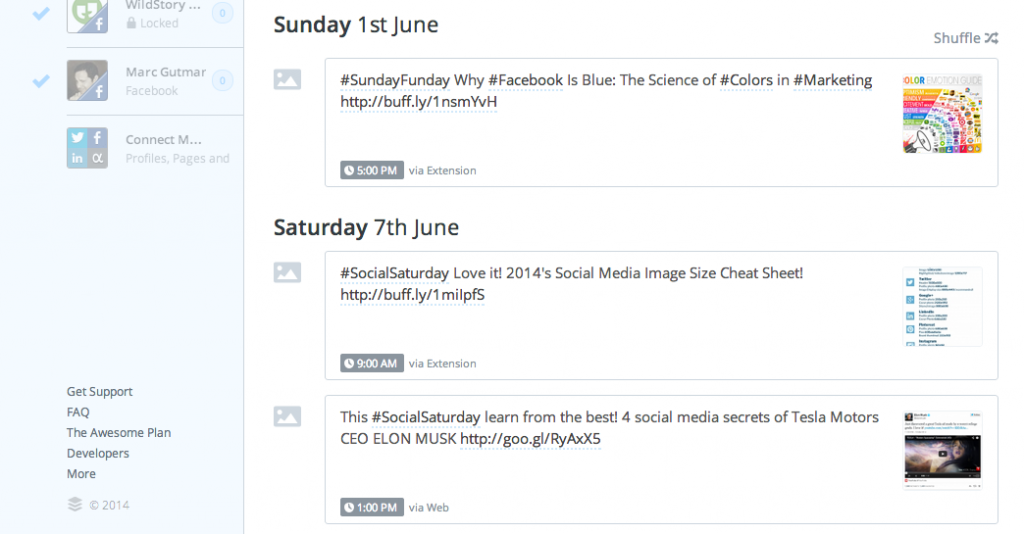 BufferApp has a great dashboard which displays all of your scheduled posts