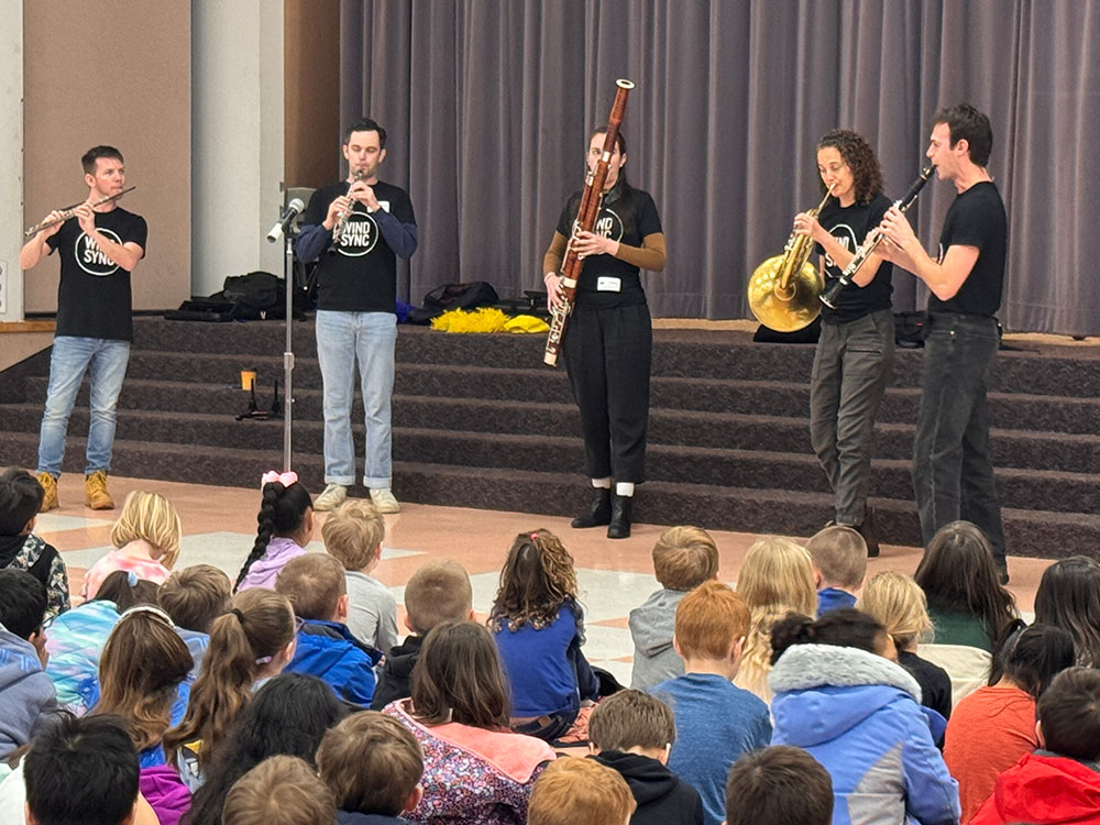 Emerald City Music artists lead a school residency with students in a Western Washington classroom.