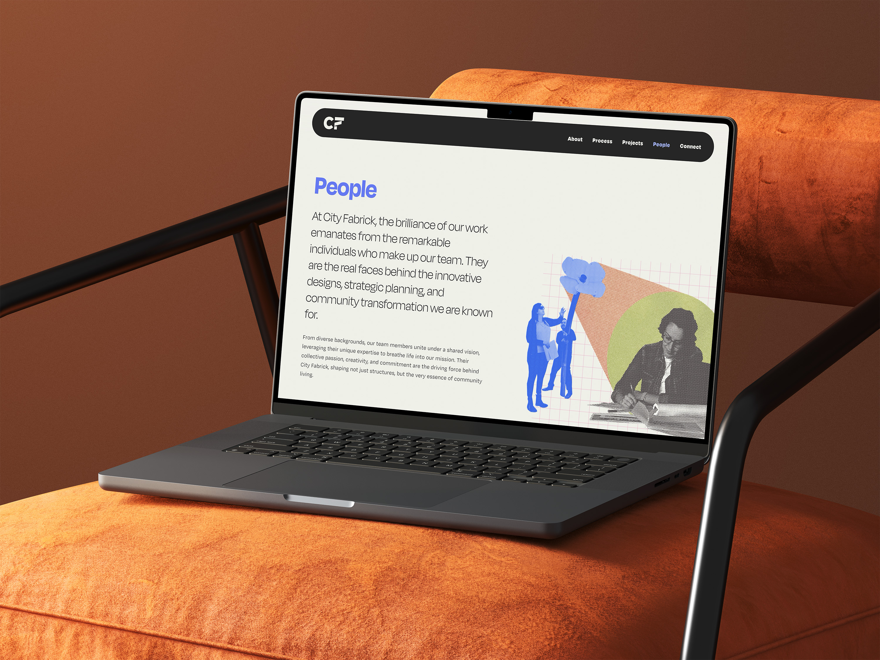 mockup of website on a orange chair