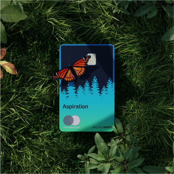 two credit cards with grass orbs behind them