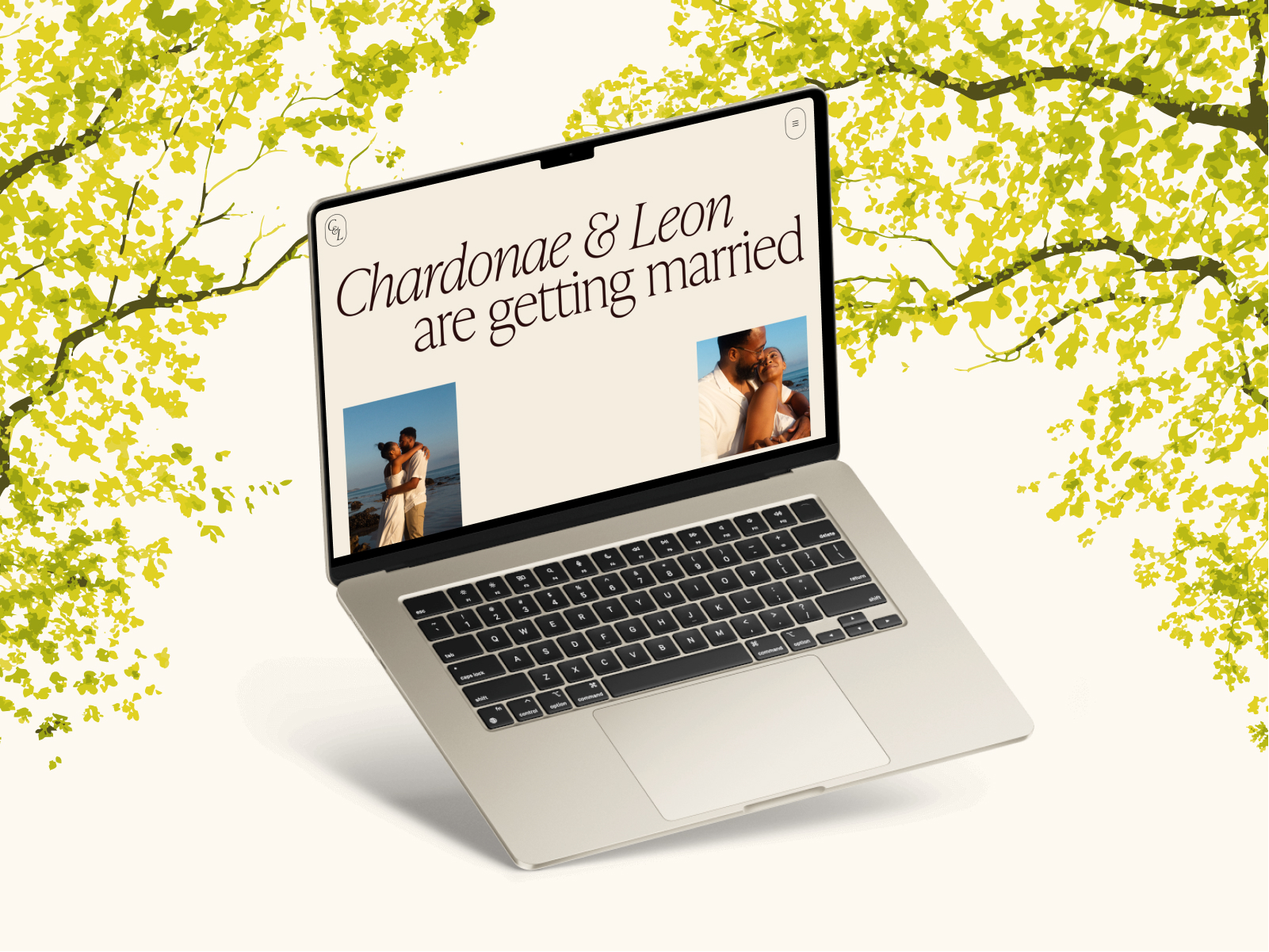 mockup of website on a green couch