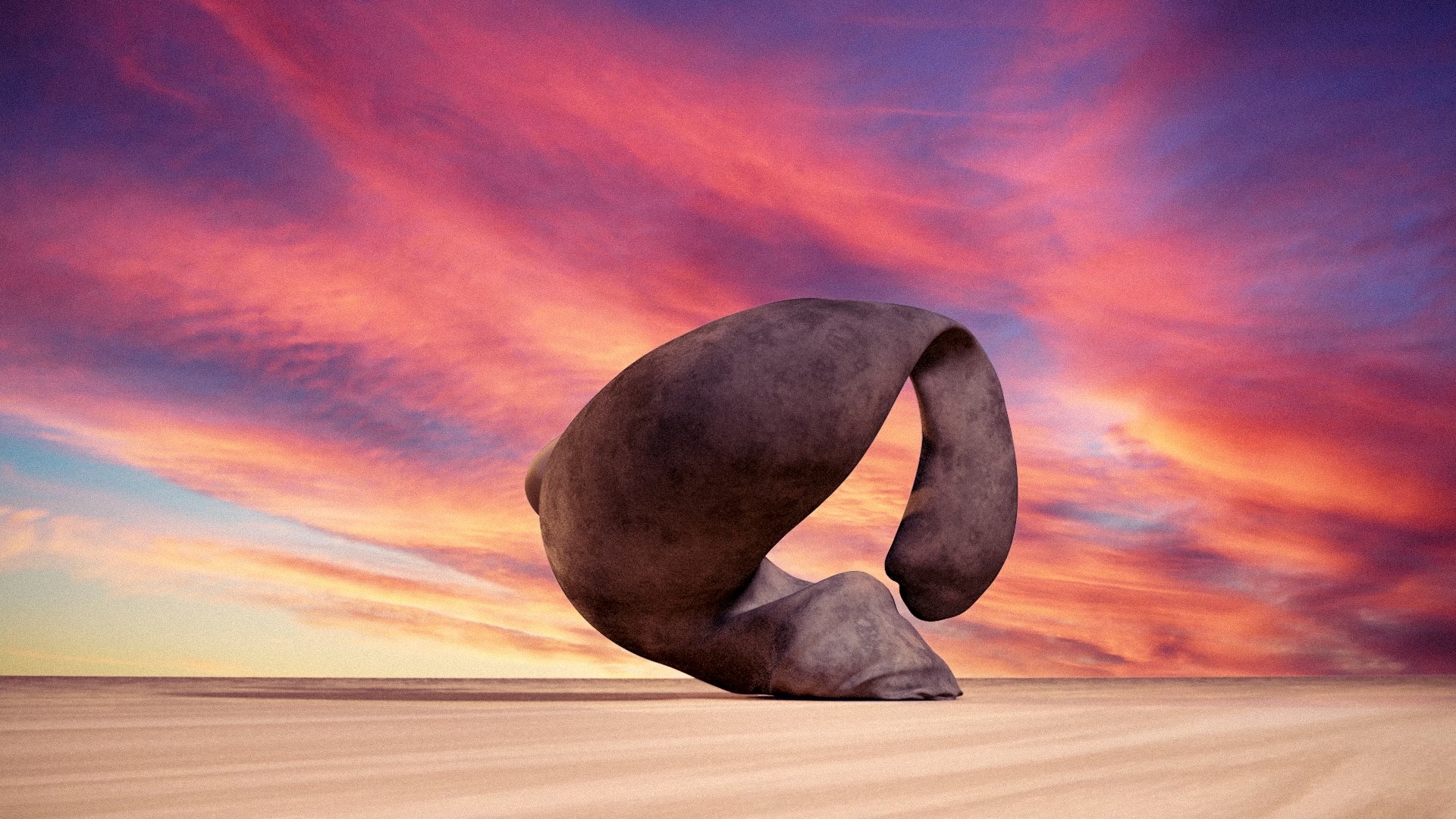 Image of a 3D Rocky Blob among the sunset
