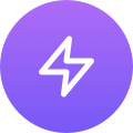 White lightning bolt icon inside a purple circular gradient background.
