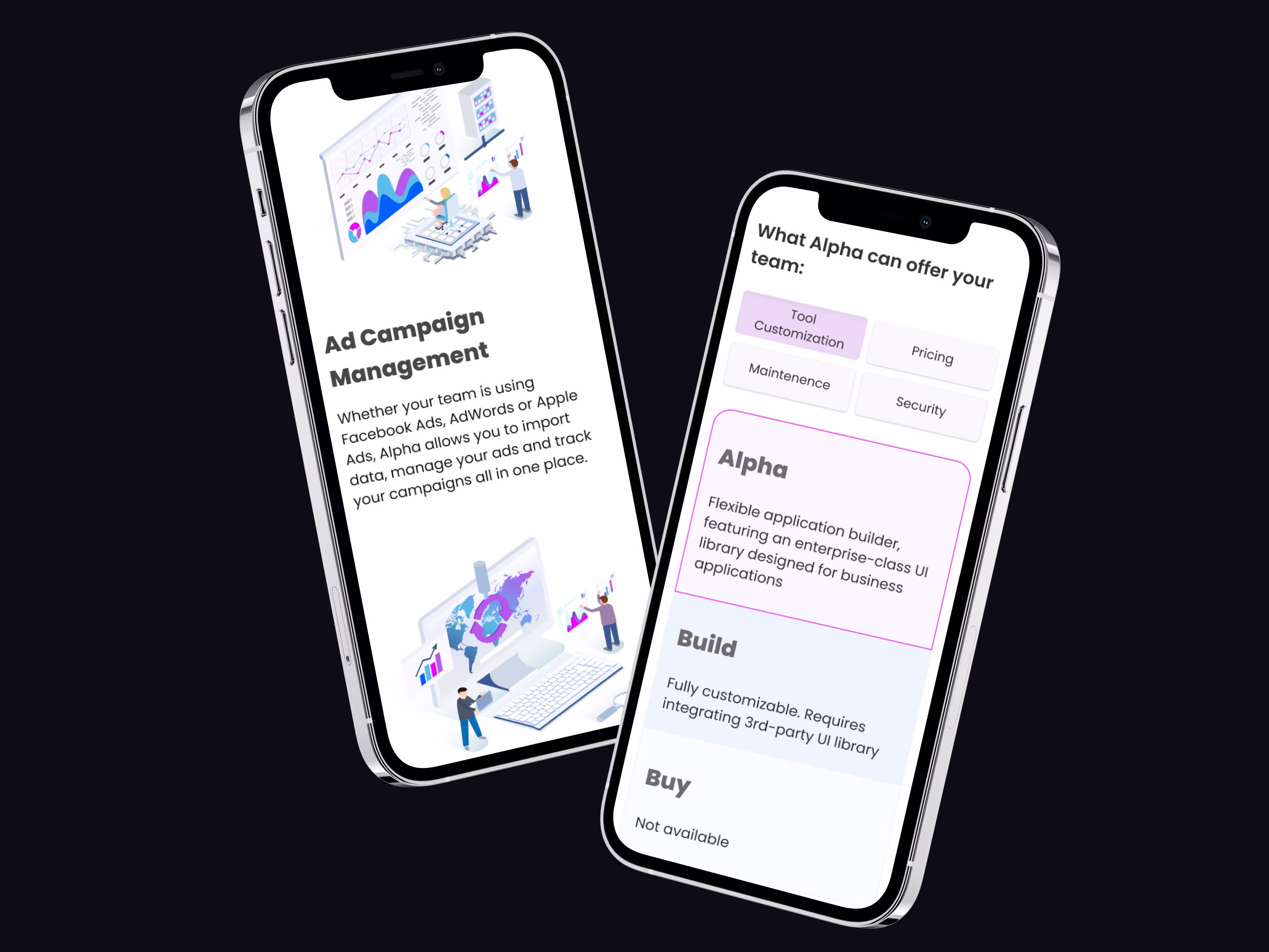B2B SaaS product design for Alpha, an ad campaign management platform