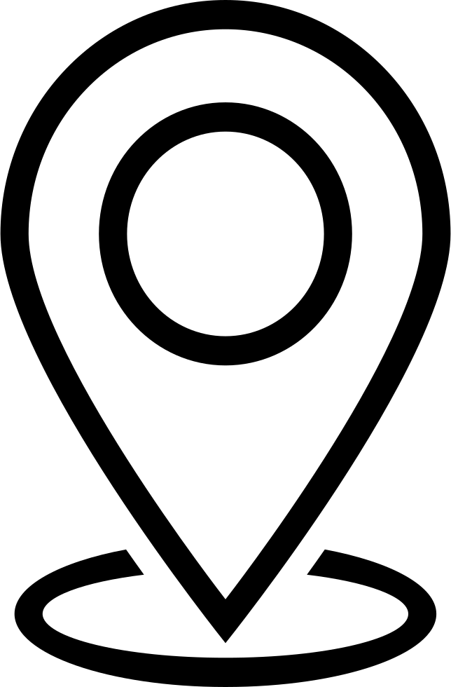 Black location pin icon above an oval base.