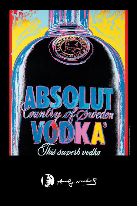 L'iconique flacon de vodka Absolut revisité par Andy Warhol en 1988.